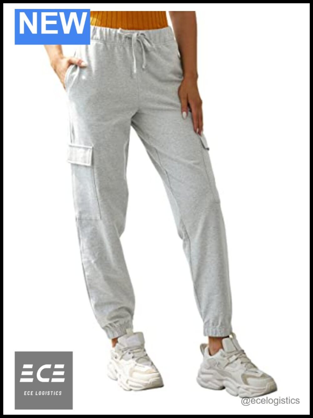 PULI Loose Cargo Sweatpants Lounge Joggers High Rise Tapered Cotton-Blend